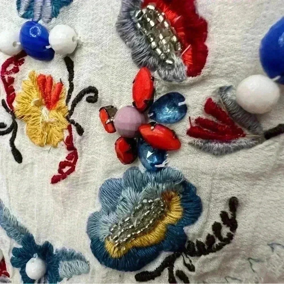 Missy Robertson Women Size S White Blouse Beading Flowy Boho Lightweight - Picture 7 of 10